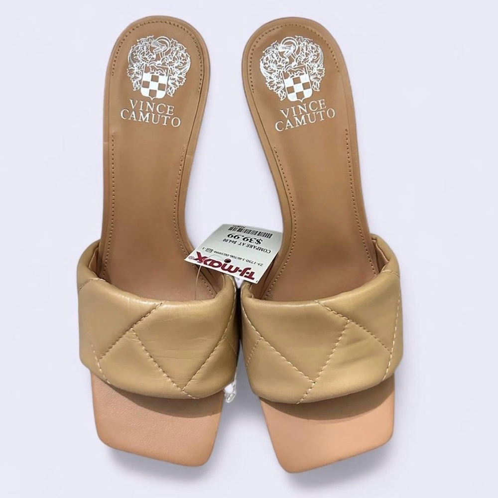 Vince Camuto Beige Quilted Mules